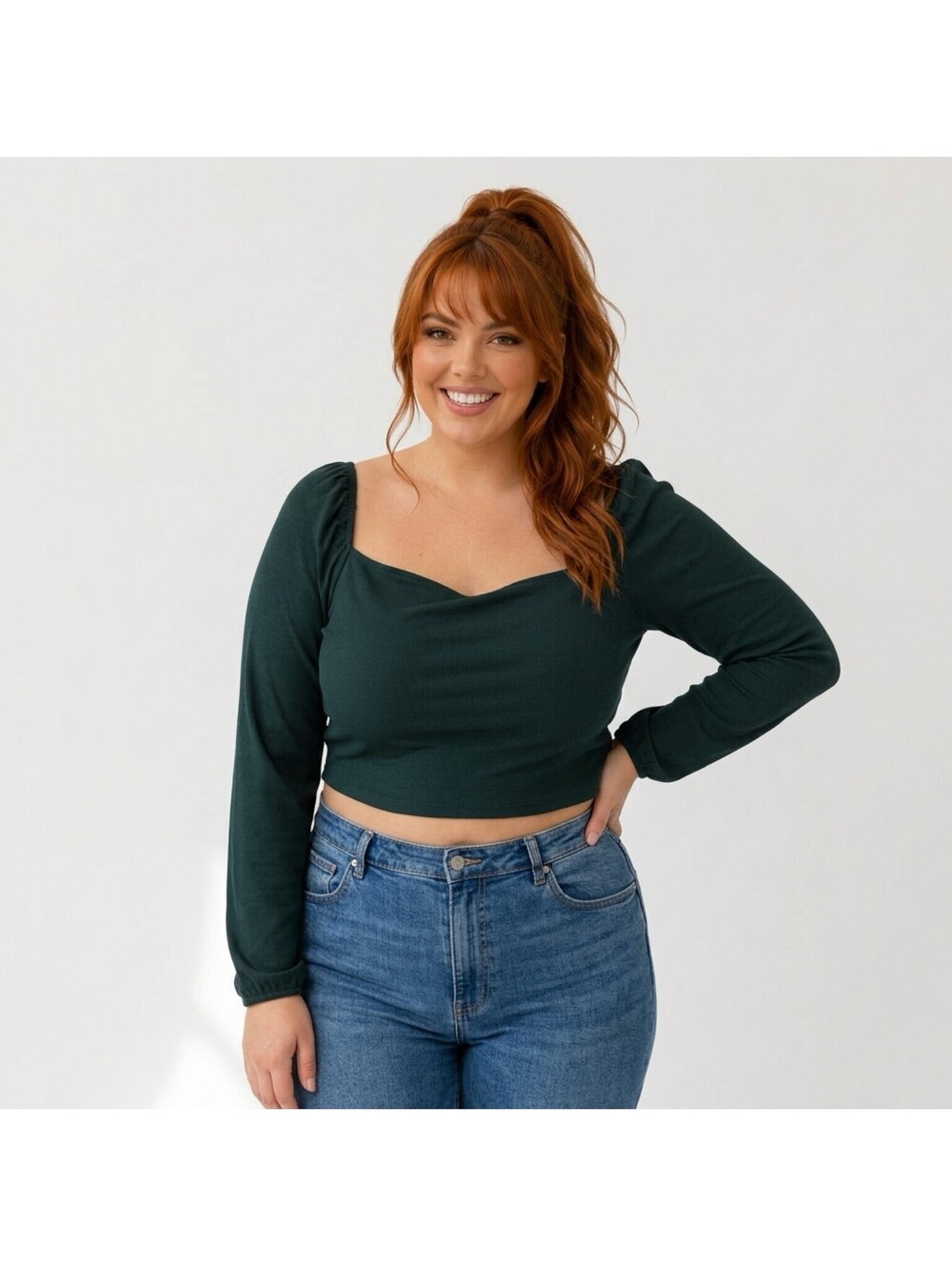 Sunday Best Dark Green Long Sleeve Crop Top Size L